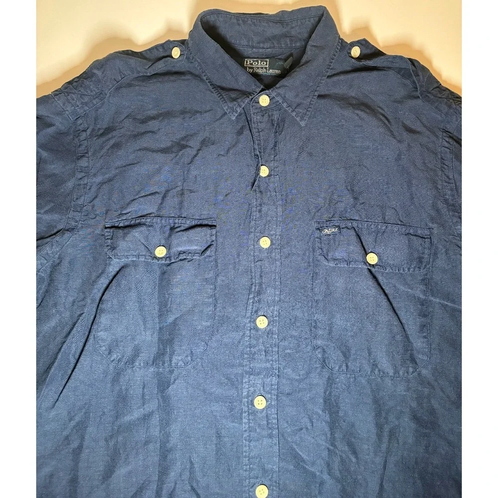 Polo Ralph Lauren Double Pocket 100% Linen Button Down Shirt | Blue | XL